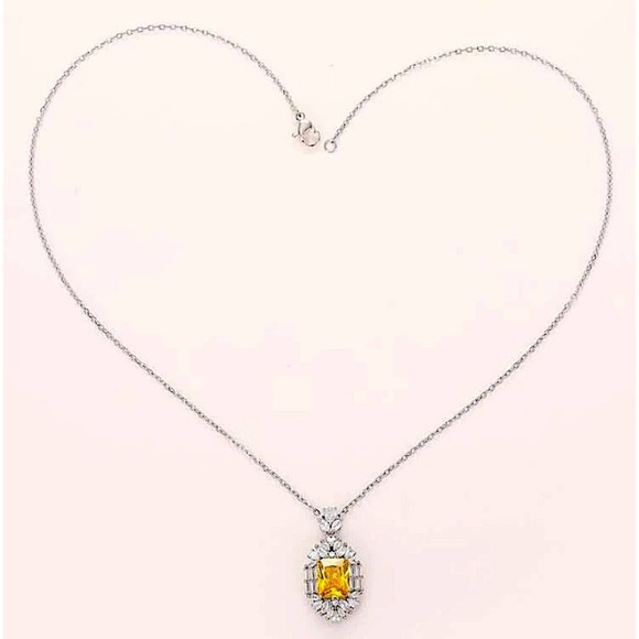 Canary Yellow 14K Diamond Citrine Pendant Charm Necklace Exquisite Luxury - Picture 12 of 13